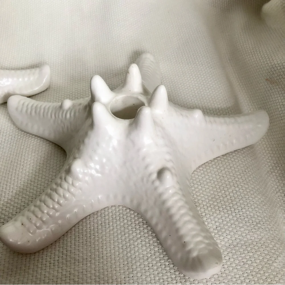 Ceramic seastar starfish candle holders cream